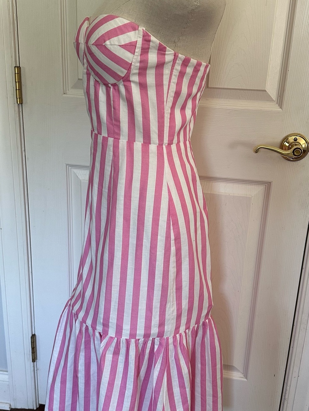 Aqua Pink and White Striped Strapless Maxi Dress - Picture 4 of 5